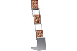 DISPLAY SALES – Expositor para Folletos Plateado con 5 Compartimentos de Acrílico | Soporte Publicitario de Pie con Bolsa de Transporte | Portafolletos Profesional para Catálogos, Flyers y Revistas