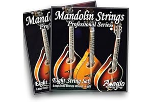 Mandolin Strings Loop End - 2x PACKS by Adagio Pro - Standard Light, .010 - .034 With Loop Ends. Replacement Sets For Acoustic or Electric Mandolins (29.5" long length strings)