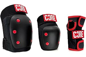 Core Skate Triple Pad set - Kids/Adult Knee, Elbow & Wrist Protective PadSet for Skateboarding, RollerBlading, Stunt Scooter & Cycling 3 in 1 Skate Pads for all Ages - Black - Small