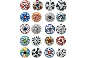 Ajuny Lot de 20 Boutons en Céramique Multicolores Vintage avec Motif Floral Poignées pour Placards Tiroirs et Meubles Solides pour Armoires de Cuisine Commodes Décoratifs Faits Main