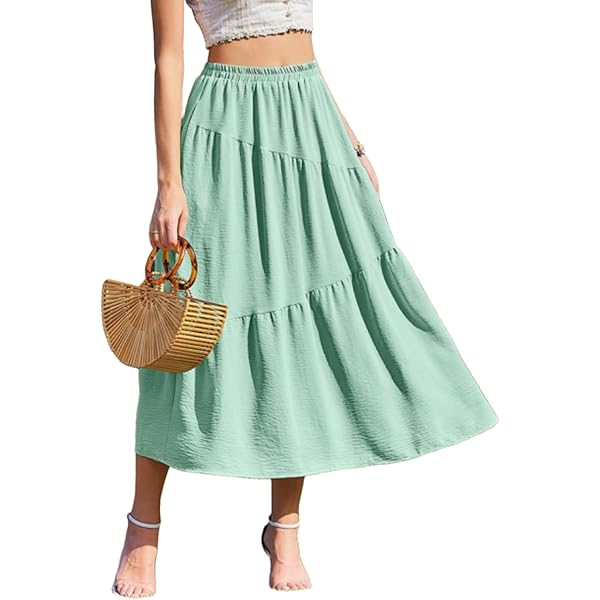 Amazon Wool Maxi Skirt Elastic Waist Long Plaid Wool Skirt - Main Image