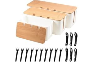 Holtrae 3 Stück Kabelbox Kabelmanagement Box zum Verstecken von Kabeln mit Gelochtem Holzdeckel Sie die Computer Verkabelung und Losen Kabeln (DREI Größen Groß Mittel und Klein Weiß)
