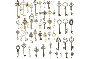 RUGBOL 50 pezzi di ciondoli chiave, portachiavi con collana a forma di scheletro, portachiavi vintage, per artigianato, decorazione per matrimoni, creazione di gioielli fai da te