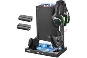 Lictin Cooling Stand & Stand and Cooling Station with Dual Charger for Series X, Upgraded 4-Fan System, 2 x 1400mAh Batteries, Vertical Dock