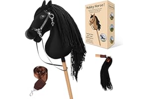 Charmofun Hobby Horse, Cavallo con Bastone per Bambini con Testa A3, Morbido Halter in Peluche, Coda Fluente e Cinghia Regolabile, Ideale per Gioco e Regalo (Nero)