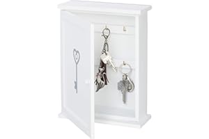 ‎RELAXDAYS Relaxdays Drewniana skrzynka na klucze, nadruk na klucze, styl wiejski, do zawieszenia, szafka wys. x szer. x gł. 29 x 22 x 8 cm, biała