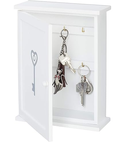 Wooden World Schlüsselschrank Aus Holz - Mit 6 Haken Und Tür In Schwarz