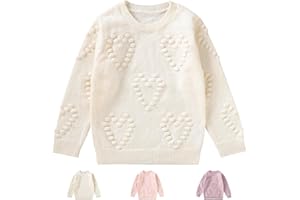 Winmany Niñas suéter del suéter Niños Crew Cuello Corazón Patrón de Punto Tops Manga Larga Cuello Redondo Sudaderas para 3-7Y