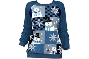 PEUIGNAO Pull Noel Femme Pull Père Noël Femme Pull Sweat Moche de Noel Drole Femme Funny Ugly Merry Christmas Sweatshirt Sweat Noël Femme Grande Taille Pullover Sweat-Shirt Noël Personnalisé Bonhomme de Neige