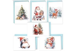 DUOUPA Tarjetas de Navidad con sobre, juego de 12 tarjetas plegables, tarjetas de Navidad, acuarela, tarjetas de Navidad, para vacaciones, Año Nuevo, saludos de Navidad