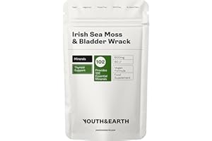 Youth & Earth Irish Sea Moss and Bladder Wrack 600mg (60 Capsules) - Minerals Support - Thyroid Support