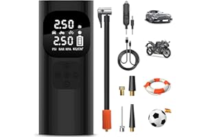 Hexinex 10000mAh Compresor Aire Portatil 150PSI &Power Bank, Inflador Ruedas Coche Cableado o Inalámbrico con Pantalla LCD Digital y LED SOS, Bomba de Aire Bicicletas, Scooters, Moto, Coche, Pelotas