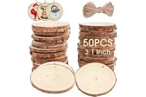 Fayavoo Wood Slices 50 Pcs 7-8cm Natural Wood Slices Unfinished Wood Craft Kit Predrilled Log Slice Wooden Circles Tree Slice for DIY Crafts Arts Painting Christmas Ornaments