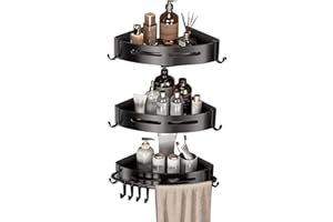 MANAME Estanteria Esquinera Ducha Sin Taladro - 3 Estantes Antioxido Color Negro Mate - Organizador Para Baño - Rinconera Baño Con 2 Formas De Instalacion - Estante De Baño Para Tu Ducha Baño Cocina