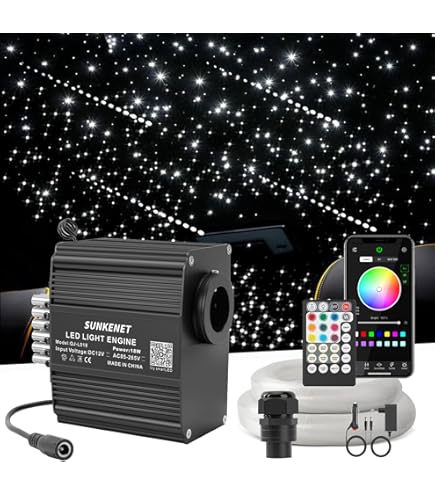 SUNKENET Meteoor 3W 96pcs*0.75 mm*3 m glasvezelkabel, 12LEDs Star plafondlampen kit met Bluetooth-app/afstandsbediening/muziekmodus DC- voedingssplitterkabel voor auto (Shooting Star Effect only SUNKENET Meteoor 3W 96pcs*0.75 mm*3 m glasvezelkabel, 12LEDs Star plafondlampen kit met Bluetooth-app/afstandsbediening/muziekmodus DC- voedingssplitterkabel voor auto (Shooting Star Effect only