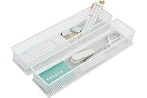 Annova Mesh Drawer Cabinet and Shelf Organizer Bins Storage Basket School Office Supply Holder Tray- Set of 2 (White, 30x7.5x5 cm)