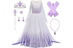 New front Niña Disfraz Princesa Elsa con Capa Vestido de Frozen Reina 2 Costume Manga Larga Traje Parte de Fiesta Cumpleaños Navidad Halloween Cosplay Fancy Dress con Accesorios