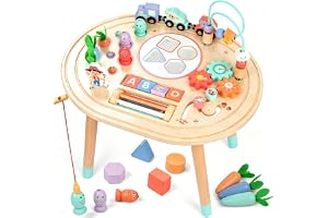 10-i-1 aktivitetsbord i trä från 1 år, Montessori-leksak för barn