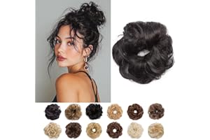 SEGO Pro Faux Messy Hair Bun Scrunchie Hair Piece for Women, Synthetic Curly Bun Wig Hairpiece Updo Ponytail Extension, 25g 5 Inch (#1B Natural Black)
