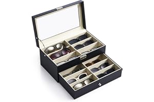 CO-Z Brillenbox Brillenaufbewahrung Brillen Aufbewahrungsbox Sonnenbrillen Case von 12 Brillen Sonnenbrillen Aufbewahrungsbox Organizer PU Leder