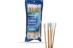 FIFTHPULSE 50 Biodegradable Long Cotton Swabs - 8 Inch Cotton Swabs for Ears - Long Q Tips Made From Birchwood and 100% Cotton - Lint Free