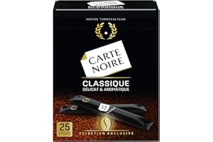 CARTE NOIRE - Rozpuszczalna kawa "Classic" - kawa instant w kapsułce Carte Noire - delikatna i aromatyczna - 25 pałeczek - Wyprodukowano we Francji