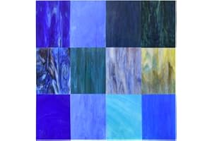 KIPHEPI Lot de 12 feuilles de verre teinté varié, 10,2 x 15,2 cm, carreaux de mosaïque en verre pour travaux manuels (série bleue)