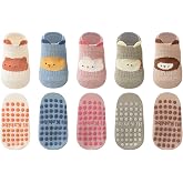 HAGOT 5 Pairs Baby Non-Slip Socks, Babies Non-Slip Socks, Ankle Crew Socks with Grips, Cartoon Cotton Socks for Girl Boys