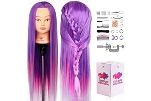 ‎NEVERLAND BEAUTY & HEALTH AIMEI 26 Zoll Übungskopf Frisierkopf Friseur 100% Synthetisches Haar Perückenkopf Puppenkopf Trainingsköpfe Friseurkopf Schaufensterpuppe Mannequin Kopf mit Halter + DIY Zopf Set