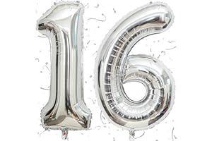 KAINSY 100cm Luftballon Zahlen 16 Silber Riesige Folienballon Helium 16 Luftballon (Zahl 16)