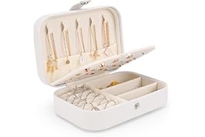 AOVNEA Boite à Bijoux, Petite Boites a Bijoux Voyage & Rangement Bijoux en Cuir PU, Organisateur Bijoux Portable Boite a Bijoux Femme Fille Pour Bagues Boucles d'oreilles Colliers Bracelets, Blanc