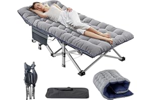 ZIKEBTUY Folding Camp Bed for Adults 75 * 28 * 14" Portable Camping Cot with Mattress and Side Pocket 440lbs Load Capacity Folding Guest Bed fishing bed for Outdoor Home Office Travel Picnic (Grey)