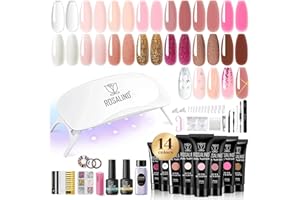 ROSALIND Kit de Extensión de Uñas de Gel - 14 Colores Con Mini Lámpara, Base y Top Coat - Kit Completo de Manicura Poligel Para Principiantes - Regalos Para Mujeres