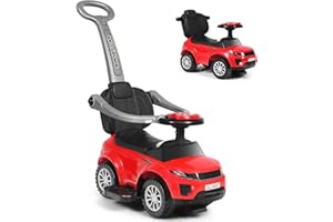 Maxmass 3-in-1 Kids Ride on Push Car, Toddler Foot to Floor Sliding Car with Removable Handlebar, Guardrail & Footrest, Music, Horn, Underneath Storage, Baby Slider Walker for Boys Girls (Red)