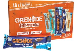 Grenade High Protein, Low Sugar Bar - Fan Favourites Selection Box Protein Bars, 10 x 60 g (Packaging May Vary)