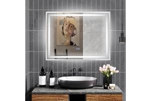 COSTWAY LED-badrumsspegel med belysning, 80 x 60 cm, badrumsspegel, anti-dimma, väggspegel, dimbar med touch-strömbrytare och