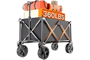 BEAU JARDIN Heavy Duty Folding Wagon Cart 200L 150KG Capacity - All Terrain Utility Trolley for Camping, Beach, Picnic & Garden | Push Pull Handle | Compact Foldable Design | Black