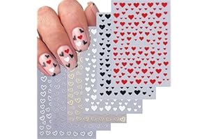 CENSUOBOB 6 arkuszy naklejek na paznokcie w kształcie serca, samoprzylepne naklejki na paznokcie, Walentynki, dekoracja do samodzielnego wykonania, dekoracja paznokci, serduszka, naklejki na paznokcie