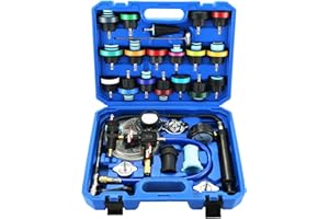 DASBET 28PCS Pressure Leakage Tester Vacuum Cooling System Purge Coolant Refill Tool Kit, Universal Automotive Water Tank Leak Test Detector Compatible for Many Vehicles
