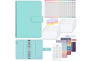 Budget Planner, Surcotto A6 Budget Binder in pelle PU, agenda budget con 12 buste trasparenti per denaro, 20 adesivi e 4 custodie per carte, organizer per risparmiare denaro, raccoglitore ad anelli