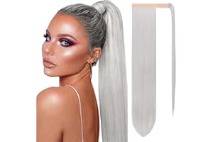 Sofeiyan Long Straight Ponytail Extension 26 inch Wrap Around Ponytail Synthetic Hair Extensions Clip in Ponytail Hairpiece for Women, Gray