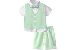 mintgreen 3PCS Boys Wedding Gentleman Suit Set Waistcoat + Shirt + Pants + Bowtie 4-11 Years