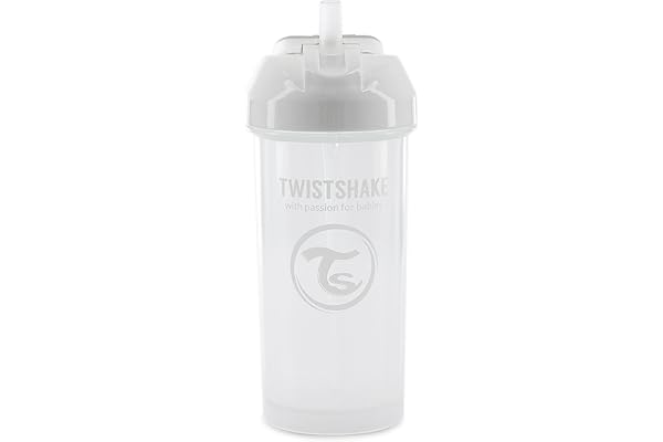 Twistshake Tasse de Paille 360 ml – Gobelet Bébé avec Paille Anti-Fuite – Bouteille d’Eau Anti-Déversement pour Tout-Petits – Tasse de Sevrage Sans BPA – Blanc