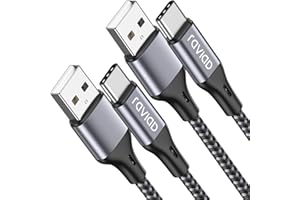 RAVIAD Cable USB C 2Pack 1M, Cable Cargador Tipo C Carga Rápida y Sincronización Nylon Carga Cable USB C para iPhone 16 15, Samsung S24 S23 S22 S21 S20 Note 20 Redmi Note 11 Huawei P40 P30 P20 Google