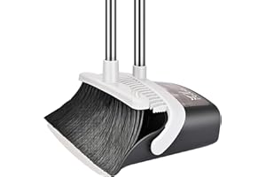 CCMRCQ Broom and Dustpan Foldable Set Long Handle Dustpan Extendable Dustpan and Broom Combo Artifact Standing Upright Foldable Set (Black)