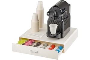 Baroni Home Cajón Porta-Cápsulas de Café, Organizador Universal de Dosettes para Nespresso y Dolce Gusto, Capacidad de 30 Cápsulas, Compacto en Plástico Resistente, 1 Cajón, 34X6X34 cm, Blanco