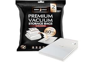 GENIE SPACE - Sacs de rangement sous vide incroyablement résistants et peu encombrants |2 x LARGE (80x60cm) | Étanches et réutilisables | Créez 80% d'espace en plus | Pour vêtements, serviettes etc