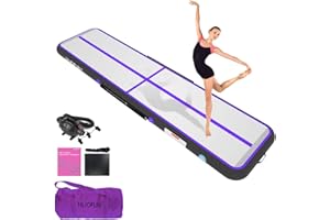 HIJOFUN Tappetino gonfiabile da ginnastica - 3 m/4 m/5 m/6 m - con pratica pompa e spessore 10/20 cm - Cuscino gonfiabile per acrobazie - Per toelettatura - Per tumbling, yoga, taekwondo