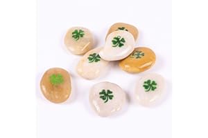 ROCKIMPACT 50 Pieces Four Leaf Clover Good Luck Pocket Rocks, Green Shamrock Stones, Engraved, 2"-3" Each