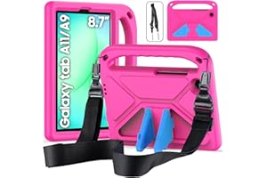 DUZZONA Funda Infantil para Samsung Galaxy Tab A11 8,7 Pulgadas 2025/Galaxy Tab A9 8,7 Pulgadas 2023, Carcasa Antigolpes con Asa y Correa, para Galaxy Tab A11/A9, Rosa